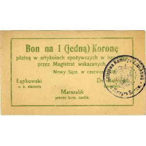 Nowy Sącz - bon na 1 koronę, czerwiec 1918, wydany prze...