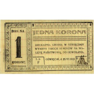 Oświęcim - bon na 1 koronę 25.06.1919, emitowany przez ...