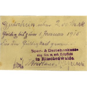Ryczywół - bony 1 i 2 marki ważne do 1.01.1915, wydane ...