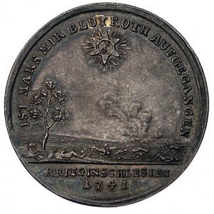 wojny śląskie 1741 r.- medal niesygnowany, Aw: Siedząca...