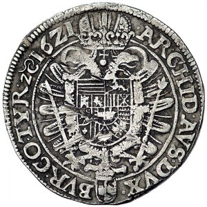 talar 1621, Wiedeń, Aw: Popiersie i napis, Rw: Dwugłowy...