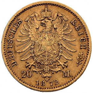 20 marek 1872 E, (Drezno), J. 258, Fr. 3840, złoto, 7.9...