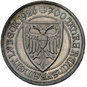 3 marki 1926 A, (Berlin), 700-lecie Lubeki, J. 323