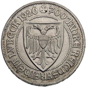 3 marki 1926 A, (Berlin), 700-lecie Lubeki, J. 323
