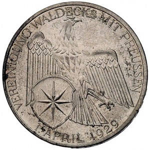 3 marki 1929 A, (Berlin), połączenie Waldecku z Prusami...