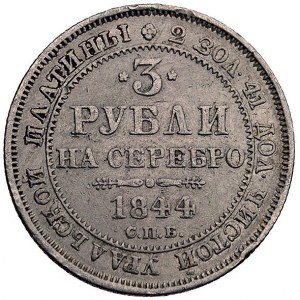 3 ruble 1844, Petersburg, Bitkin 93, Fr. 143, platyna, ...