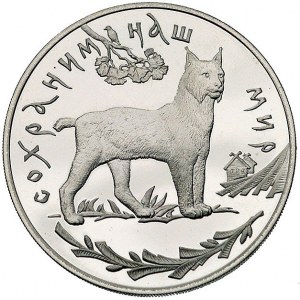 zestaw monet 25 rubli i 3 ruble 1995, Ryś, razem 2 sztu...
