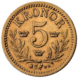 Oskar II 1872-1907, 5 koron 1894, Sztokholm, Fr. 95, zł...