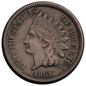 1 cent 1861, Filadelfia, typ Indian Head, rzadko spotyk...