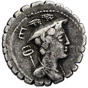 C. Mamilius Limetanus ok. 82 pne, denar, Aw: Popiersie ...