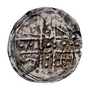 denar 1185/1190-1201, Aw: Dwie postacie z chorągwią, Rw...