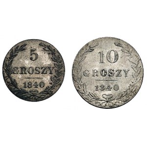 zestaw 10 i 5 groszy 1840, Warszawa, Plage 106 i 140, r...