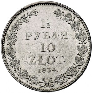 1 1/2 rubla = 10 złotych 1834, Petersburg, Plage 318, ł...