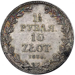1 1/2 rubla = 10 złotych 1836, Warszawa, małe cyfry dat...