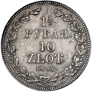 1 1/2 rubla = 10 złotych 1837, Petersburg, Plage 334, r...