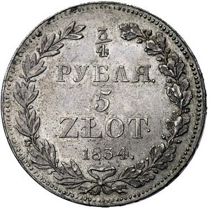 3/4 rubla = 5 złotych 1834, Petersburg, Plage 347, ładn...