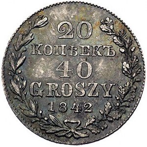 20 kopiejek = 40 groszy 1842, Warszawa, Plage 393, bard...