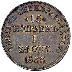 15 kopiejek = 1 złoty 1833, Petersburg, Plage 399, wyśm...