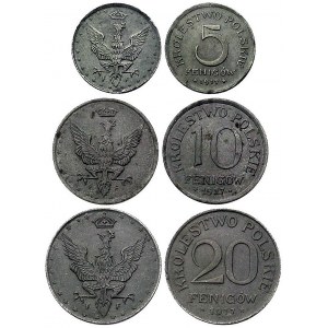 zestaw monet- 5, 10 i 20 fenigów 1917, Stuttgart, Parch...
