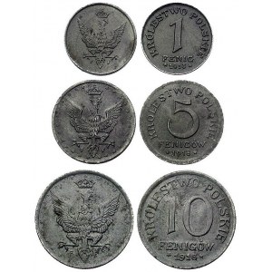 zestaw monet- 1, 5 i 10 fenigów 1918, Stuttgart, Parchi...