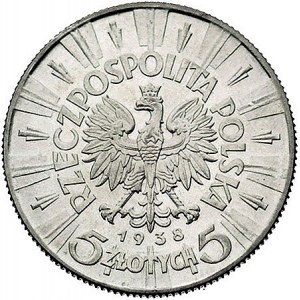 5 złotych 1938, Warszawa, Piłsudski, Parchimowicz 118.d