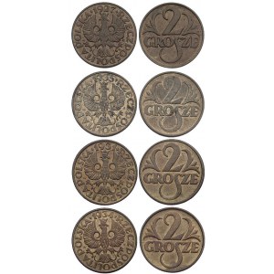 zestaw monet 2 grosze 1927, 1931, 1934 i 1935, Warszawa...