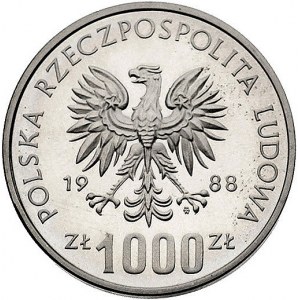 1.000 złotych 1988, Warszawa, Jadwiga, na rewersie wypu...