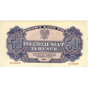 50 złotych 1944, seria As 000000 \...obowiązkowe, Miłcz...