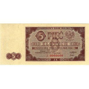 5 złotych 1.07.1948, seria A 0000000, Miłczak 135a, Pic...