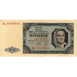 20 złotych 1.07.1948, seria AL, Miłczak 137b, Pick 137