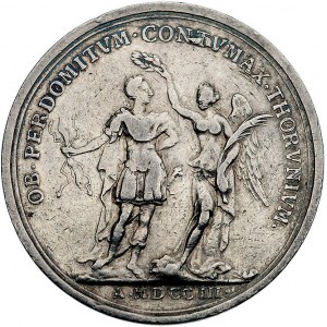 Karol XII- medal na zdobycie Torunia 1703 r., Aw: Popie...