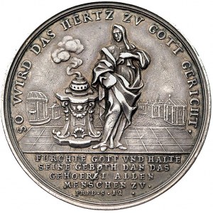 medal religijny XVIII w., Aw: Stojące personifikacje Wi...