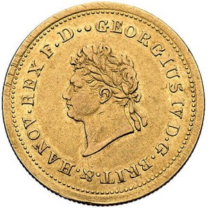 10 talarów 1825 B, Hanower, Welter 3001, Fr. 1158, złot...