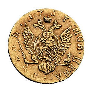 rubel 1757, Moskwa, Bitkin 43, Fr. 100, złoto, 1.56 g, ...