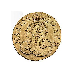 połtina 1756, Moskwa, Bitkin 45, Fr. 101, złoto, 0.82 g...