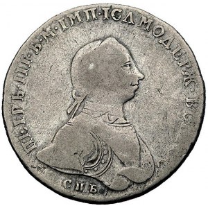 rubel 1762, Petersburg, Aw: Popiersie, napis wokoło, Rw...