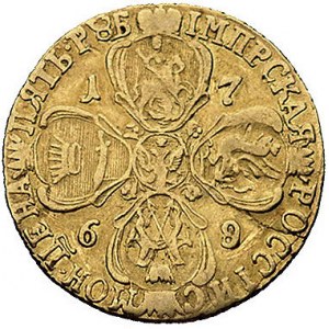 5 rubli 1769, Petersburg, Bitkin 60, Fr. 113, złoto, 6....