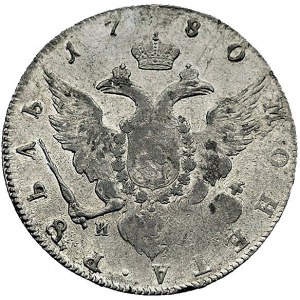 rubel 1780, Petersburg, Aw: Popiersie, napis wokoło, Rw...