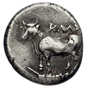 BITYNIA- Chalkedon, drachma około 350 pne, Aw: Byk stoj...