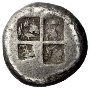 IONIA-Teos, stater 470-450 pne, Aw: Gryf siedzący w pra...
