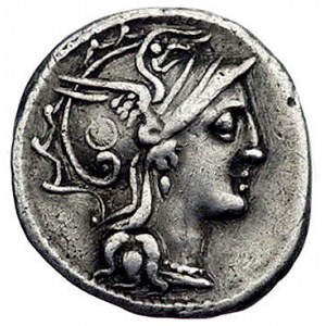 C. Claudius Pulcher 110-109 pne, denar, Aw: Głowa Romy ...