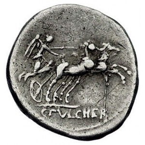 C. Claudius Pulcher 110-109 pne, denar, Aw: Głowa Romy ...
