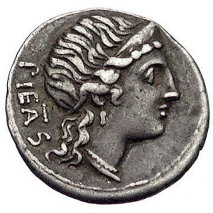 C. Herennius około 108-107 pne, denar, Aw: Głowa Pietas...