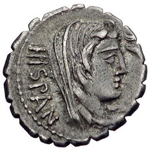 A. Postumius Albinus około 81 pne, denar, Aw: Głowa His...