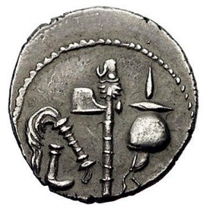 Juliusz Cezar 47-44 pne, denar, Aw: Słoń depczący węża ...