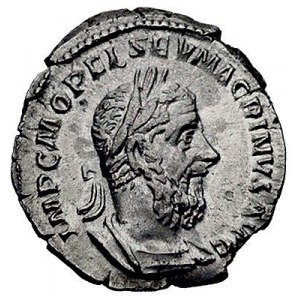 Macrinus 217-218, denar, Aw: Popiersie w prawo i napis ...