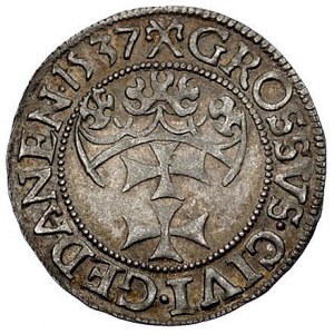 grosz 1537, Gdańsk, korona królewska z krzyżykiem i nap...