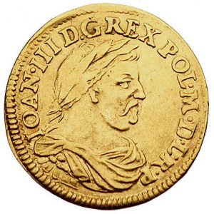 dukat 1677, Gdańsk, H-Cz. 2437 (R2), Fr. 36, złoto, 3.4...