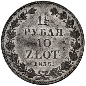 1 1/2 rubla = 10 złotych 1835, Petersburg, 2 żołędzie p...