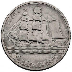 5 zlotych 1936, Żaglowiec, wypukły napis PRÓBA, Parchim...